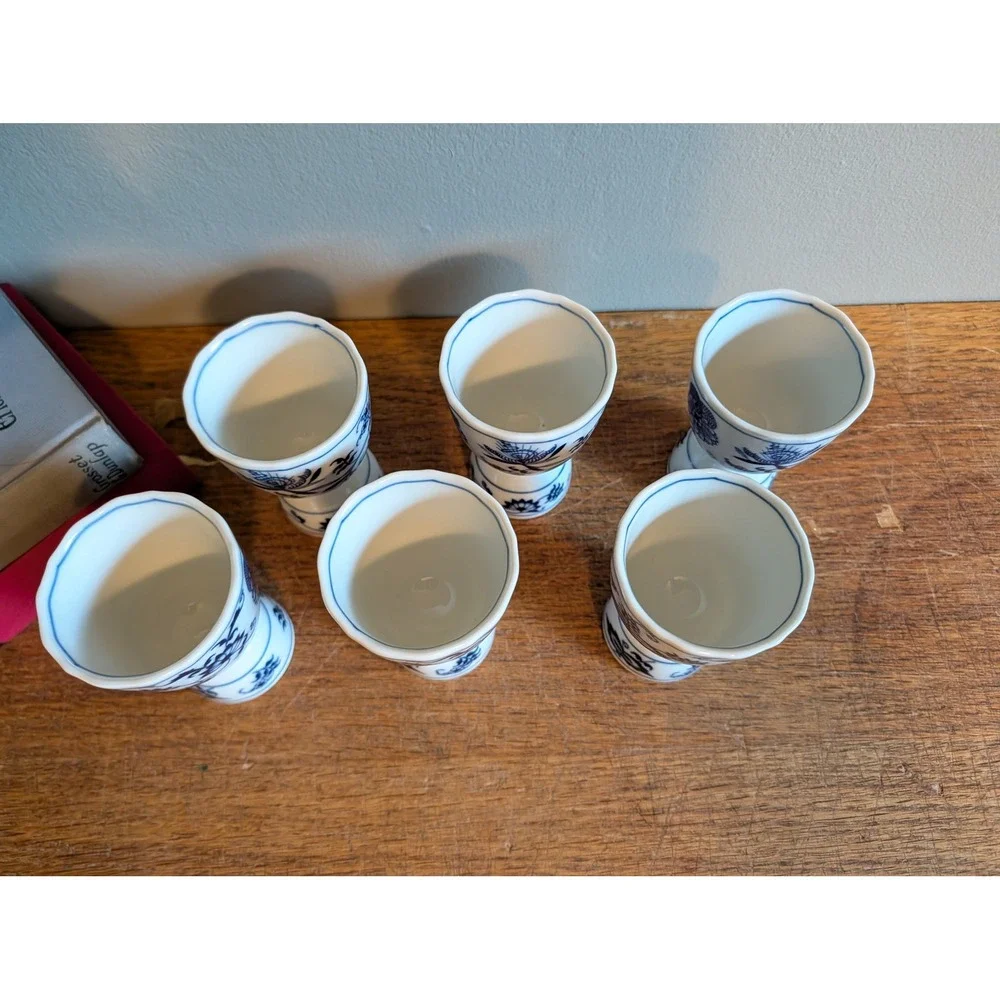 Vintage Blue Danube Japan Porcelain Egg Cups Set of 6 Blue Onion Floral Pattern